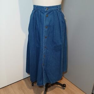 Vintage Deadstock Weathered Blues Denim Button Front Skirt Size 11/12